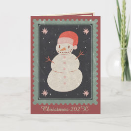 Briefmarke Snowman Weihnachtskarte Rot & Grün Karte