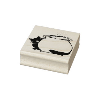 Briefmarke von Cat- und Cauldron-Illustration Gummistempel