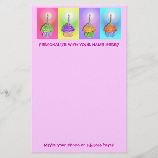 Briefpapier - Geburtstags-kleine Kuchen (Vorderseite)