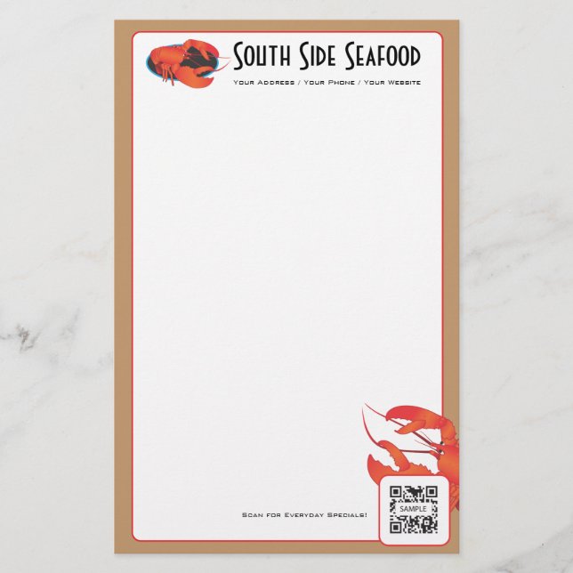 Briefpapier-Schablonen-Meeresfrüchte-Restaurant Briefpapier (Vorderseite)