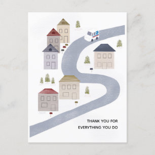 Briefträger Weihnachts-Dankeschön-Winterszene Postkarte