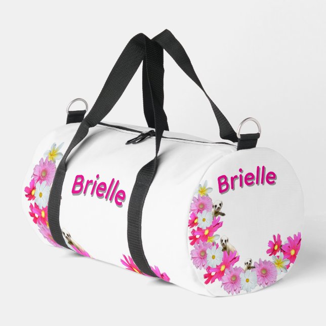 Brielle Name Mit Baby-Erdmännchen Und Blumen, Duffle Bag (Linke Seite)