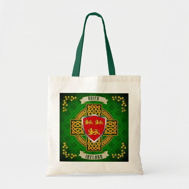 Brien Irish Shield & Celtic Cross Personalisiert Tragetasche (Vorne)