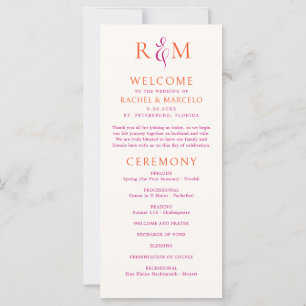 Brig rosa Orange Simple Monogram Wedding Program