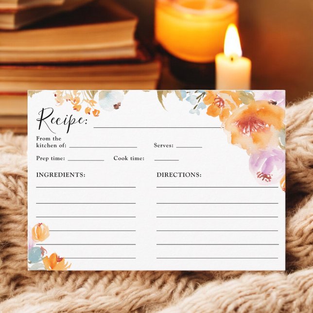 Brigaderezept für handgemalte Boho-Flora-Wasserfar Begleitkarte (Hand-Painted Boho Floral Watercolor bridal recipe Enclosure Card)