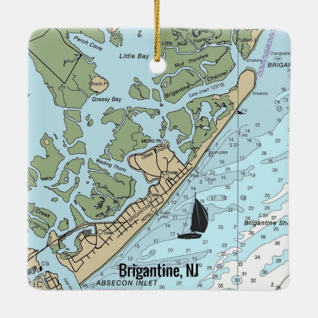 Brigantine NJ Nautical Chart Keramikornament (Rückseite)