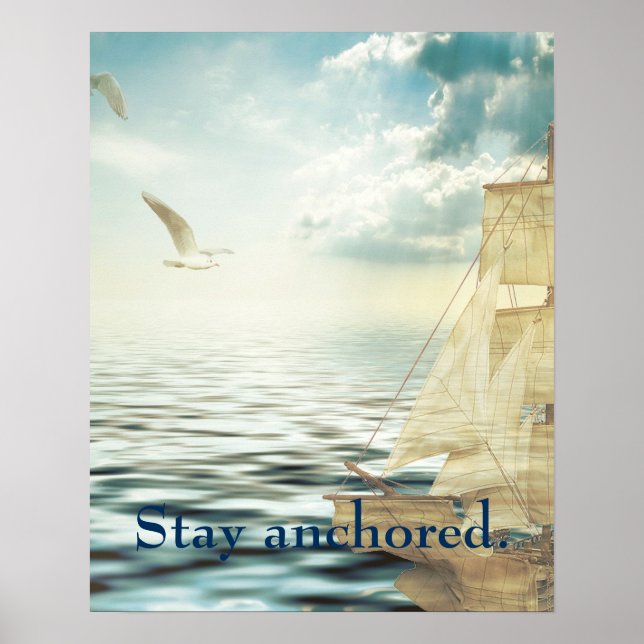 Brigantine Sailboat & Seagulls Poster (Vorne)