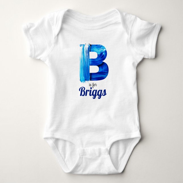 Briggs Name Reveal Letter B Boy Blue Paint Newborn Baby Strampler (Vorderseite)