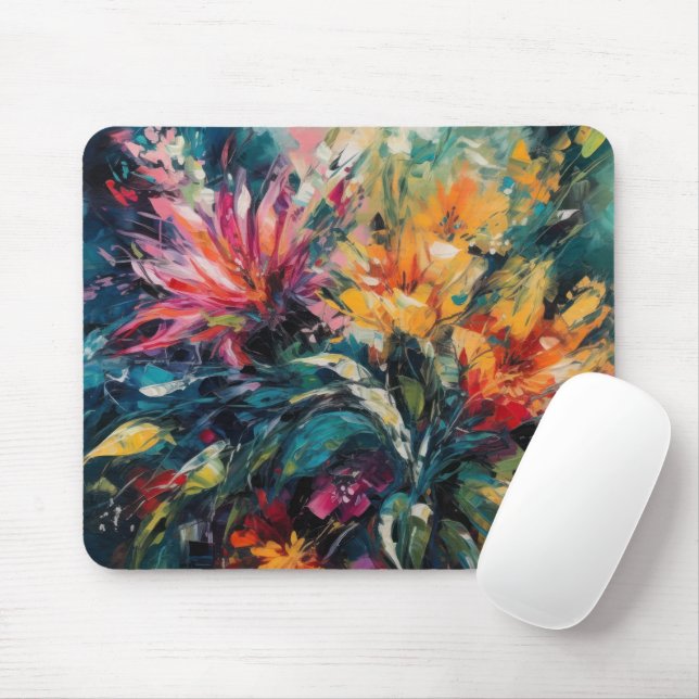 BRIGHT ABSTRACT WATERCOLOR FLOWERS MOUSEPAD (Mit Mouse)