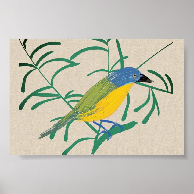Bright African Bird Bush Shrike auf Linen Leinwand Poster (Vorne)