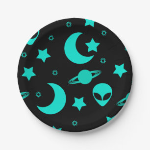 Bright Aqua Blue Alien Heads in Outer Space Pappteller