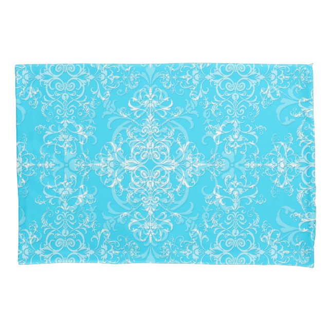 Bright Aqua Blue Double Damask Viktorianisch Style Kissenbezug (Vorderseite-Links)
