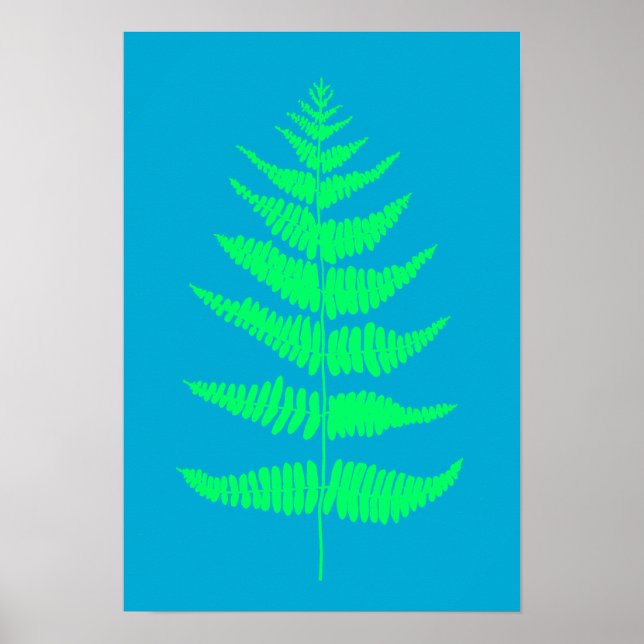 Bright Aqua Blue Fern Pflanze Print Poster (Vorne)
