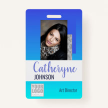 Bright Aqua Blue Ombre Logo Barcode ID Template