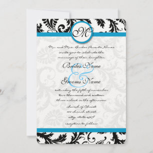 Bright Aqua Damask Wirbel Hochzeit Einladung