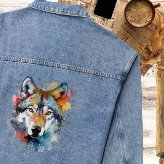 Bright Artistic Paint Wolf Jeansjacke