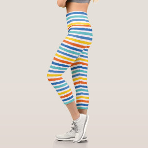 Bright Beachy Strip Muster Capri Leggings
