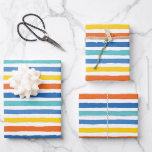 Bright Beachy Strip Muster Geschenkpapier Set