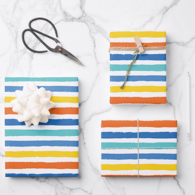 Bright Beachy Strip Muster Geschenkpapier Set (Vorderseite)