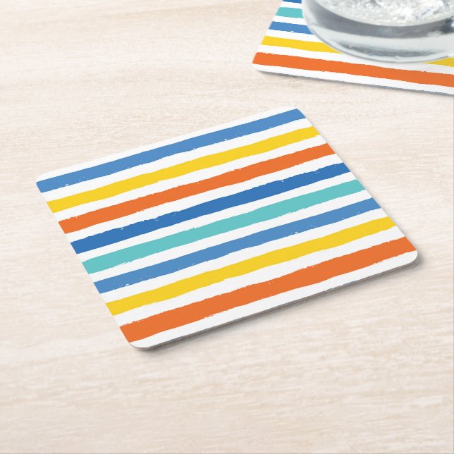 Bright Beachy Strip Muster Rechteckiger Pappuntersetzer (angewinkelt)