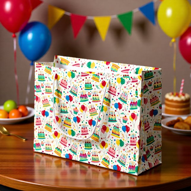 Bright Birthday Cakes and Balloons Wrapping Paper Große Geschenktüte (Von Creator hochgeladen)