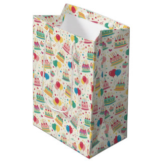 Bright Birthday Cakes and Balloons Wrapping Paper Mittlere Geschenktüte