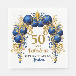 Bright Blue and Flat Gold Birthday Party Serviette