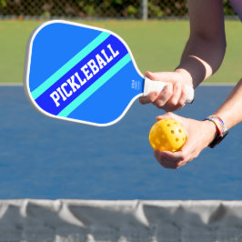 Bright Blue Aqua Diagonal Racing Stripes Fett Text Pickleball Schläger