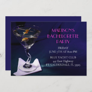 Bright Blue Bachelorette Martini Brautparty Einladung