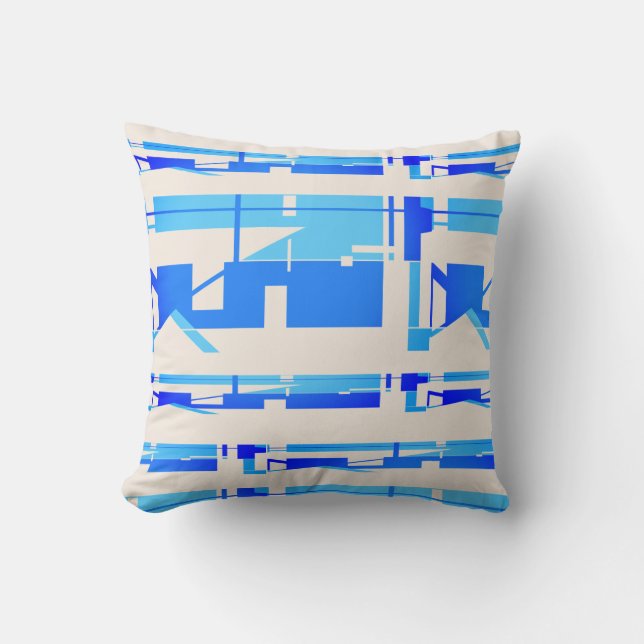 Bright Blue Beige Südwest Look Mosaik Abstrakt Kissen (Vorderseite)