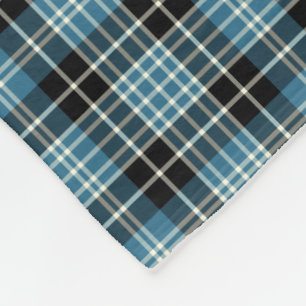 Bright Blue, Black and White Clan Clark Tartan Fleecedecke