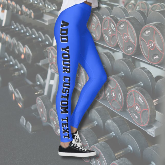Bright Blue Bold Personalized Custom Text Vertical Leggings (Von Creator hochgeladen)