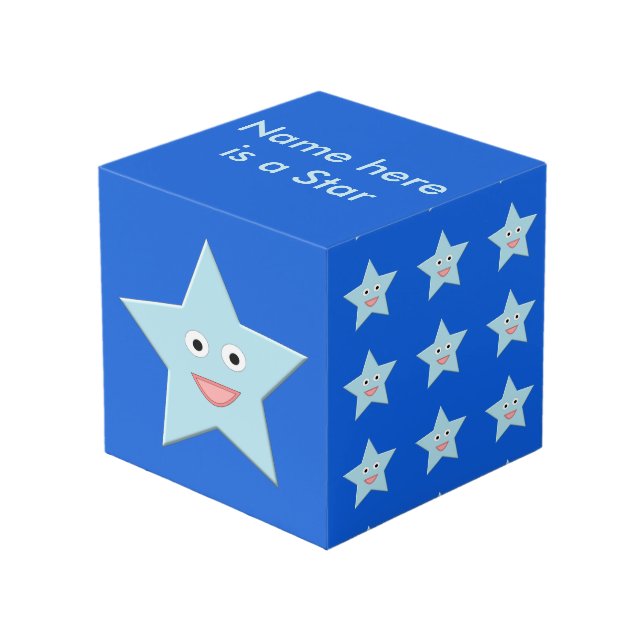 Bright Blue Celebration Star Custom Foto Cube Würfel (Vorderseite Schrägansicht)