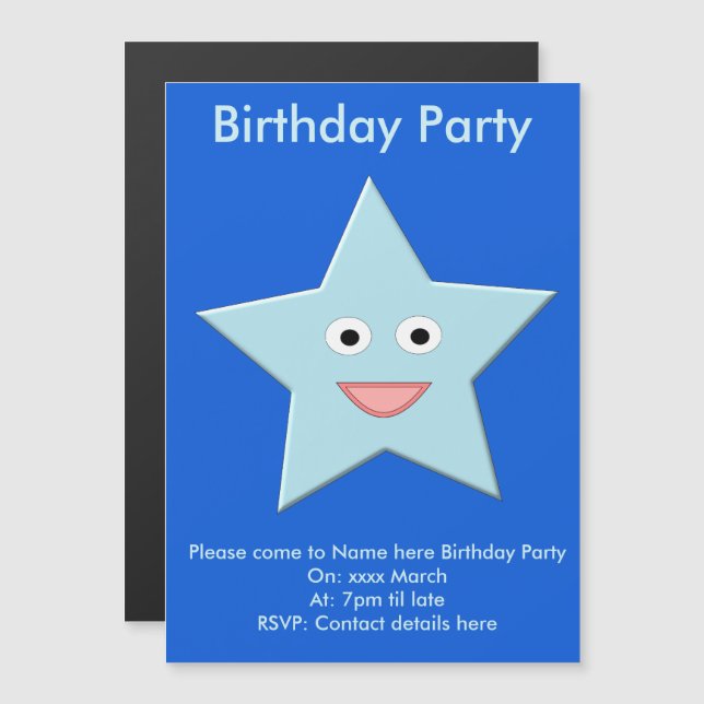 Bright Blue Celebration Star Custom Invites Magneteinladung (Vorne/Hinten)
