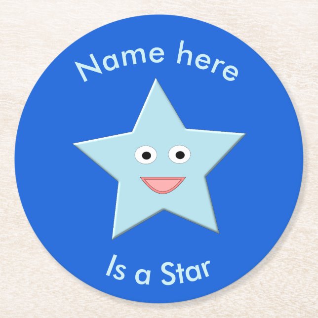 Bright Blue Celebration Star Custom Paper Unterset Runder Pappuntersetzer (Vorderseite)