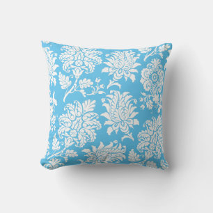 Bright Blue Damask Pillow Kissen