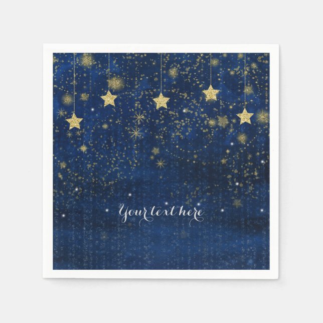 Bright Blue Gold Starry Celestial Whimsical Party Serviette (Vorderseite)