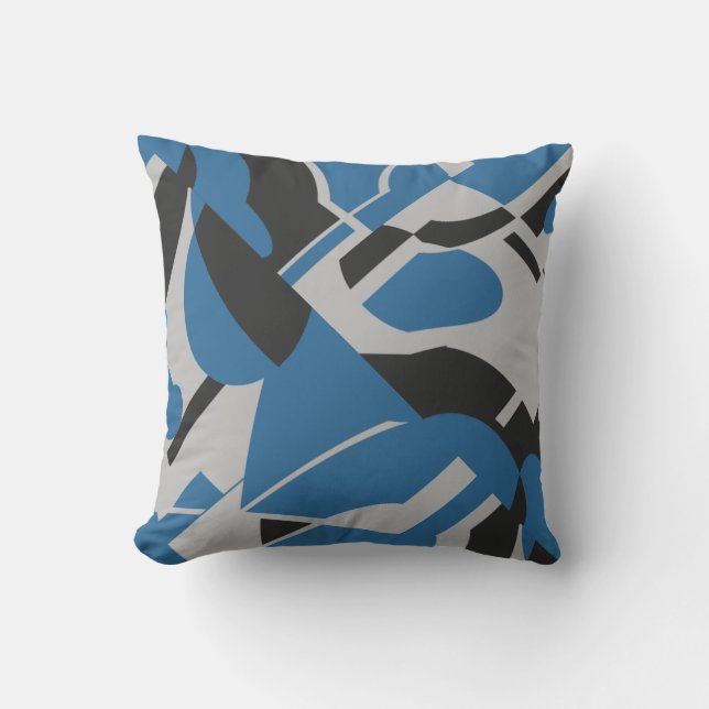 Bright Blue Gray Black Bold Diagonal Abstrakt Kissen (Vorderseite)