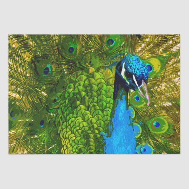 Bright Blue & Green Peacock Feathers farbenfroher  Seidenpapier (Vorderseite)