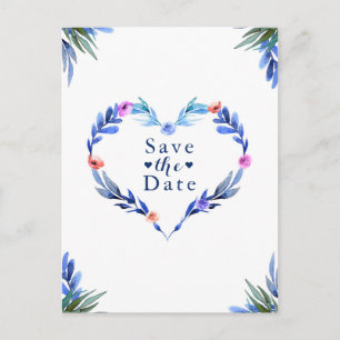 Bright Blue Heath Floral Watercolor Save the Date Ankündigungspostkarte