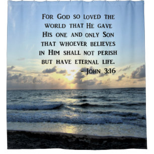 BRIGHT BLUE JOHN 3:16 OCEAN FOTO DESIGN DUSCHVORHANG