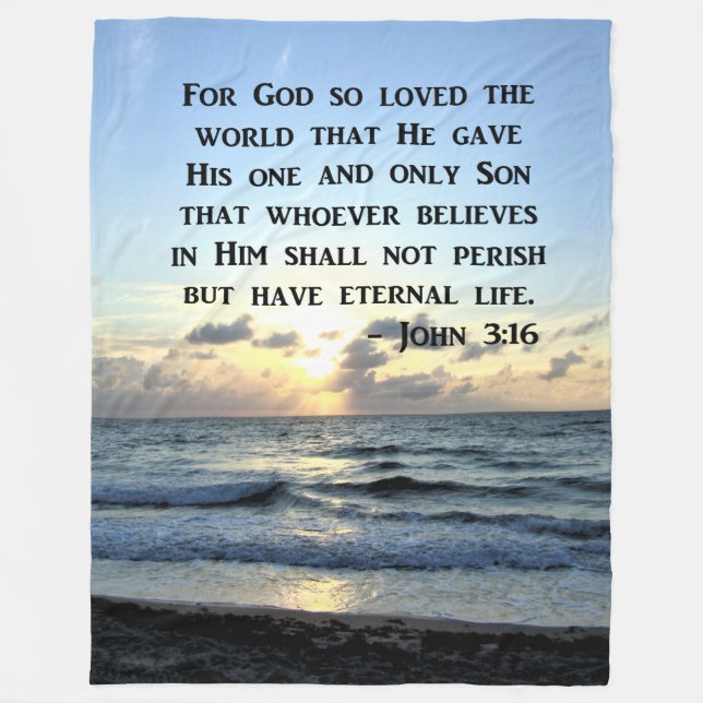 BRIGHT BLUE JOHN 3:16 OCEAN FOTO DESIGN FLEECEDECKE (Vorderseite)