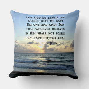 BRIGHT BLUE JOHN 3:16 OCEAN FOTO DESIGN KISSEN