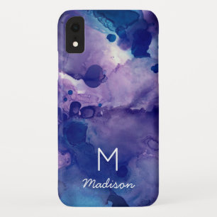 Bright Blue & Lila Abstrakte Alkoholtinte Monogram Case-Mate iPhone Hülle