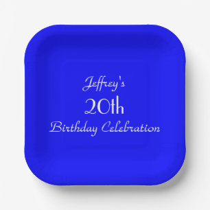 Bright Blue, Name, 20th Birthday Party Minimalist Pappteller