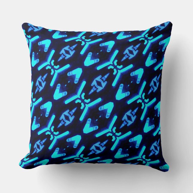 Bright Blue Neon Diagonal Muster Kissen Kissen (Vorderseite)