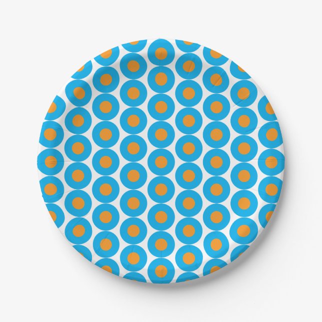 Bright Blue Orange Polka Dots Modern Funky Pappteller (Vorderseite)