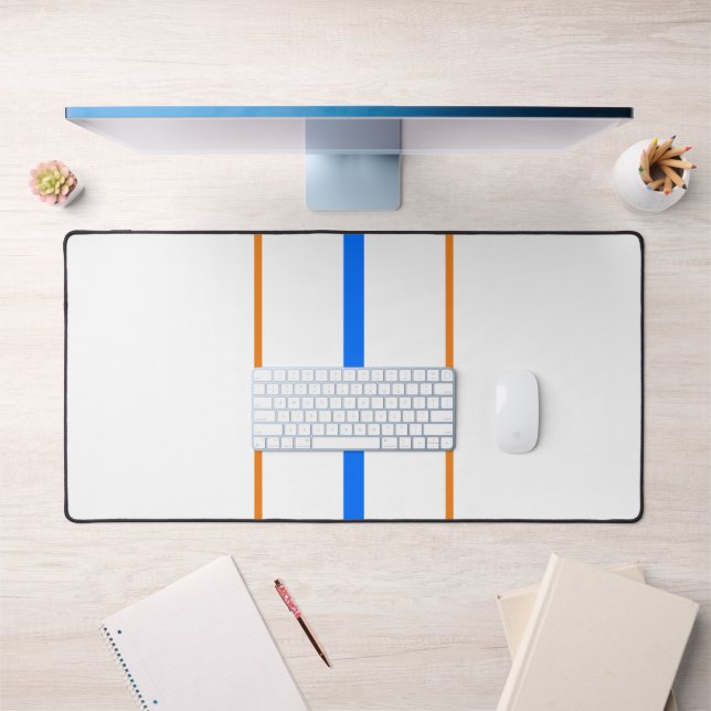 Bright Blue Orange Vertikal Racing Streifen Weiß Schreibtischunterlage (Büro 1)