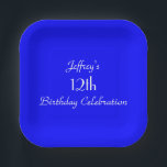 Bright Blue Paper Plate, 12th Birthday Party Pappteller<br><div class="desc">A solid bright blue background decorates this unique and fun party paper plate. Although default says "12th Birthday",  you can easily change the text for name,  # of years,  and event. Matching tablecloth and paper napkins schlucken wir zazzle at SocolikCardShop. All Rights Reserved © 2015 Alan & Marcia Socolik</div>