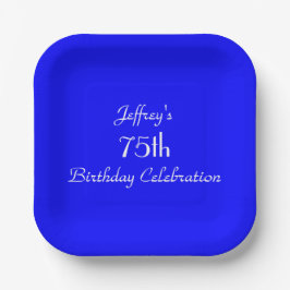 Bright Blue Paper Plate, 75th Birthday Party Pappteller
